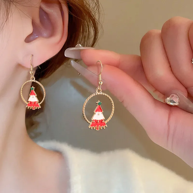 New Xmas Snowman Santa Claus Dangle Drop Earrings Christmas Tree Jingle Bell Reindeer Snowflake Earrings Christmas Jewelry Gifts