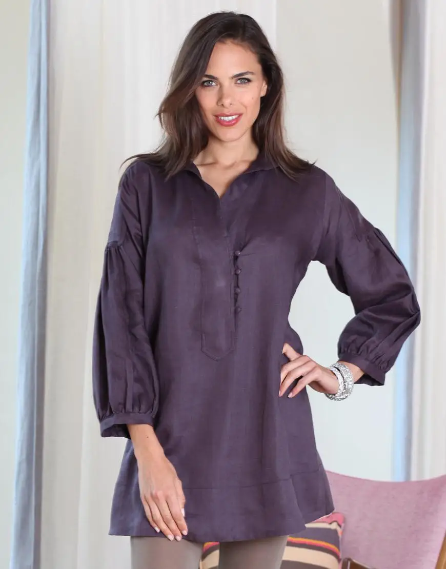 Pure Fashion Linen Dress Shirt Women tunic top ladies linen shirts blouse
