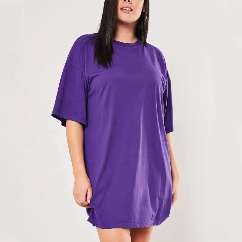 
Для женщин; Большие размеры пурпурный свободный трикотажное Хлопковое платье-футболка с короткими рукавами пользовательские вышитые с напечатанным логотипом 