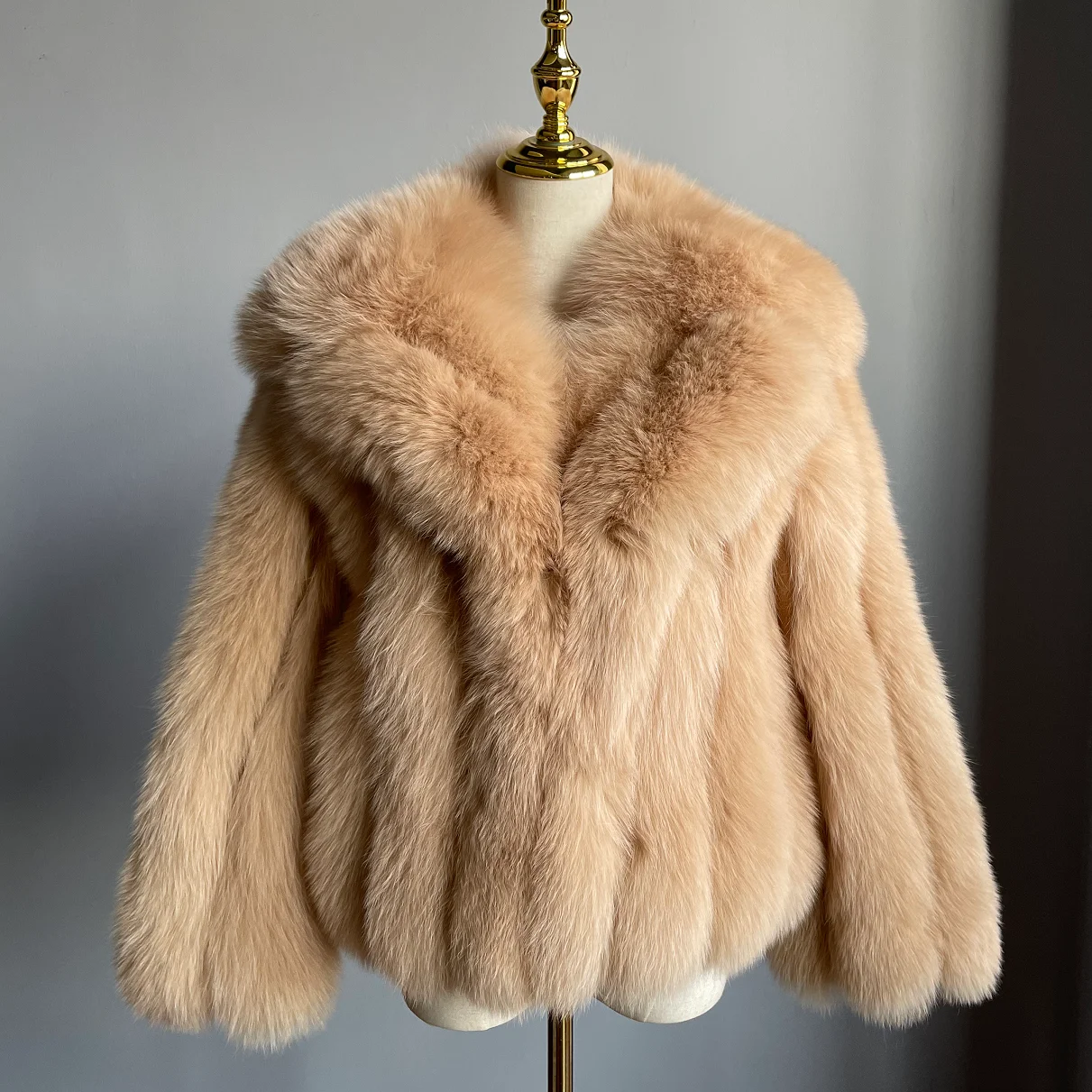 Женское пальто QIUCHEN QC19022 с большим воротником из натурального Лисьего меха, укороченная Роскошная Меховая куртка