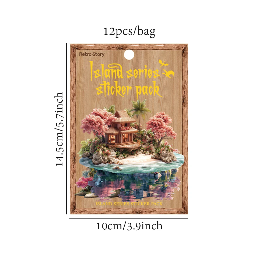 PET Stickers Dream Island Series Plant House Junk Journal Decoration Custom Stickers Pack for Diary Mr. Paper 12 Pcs / Set