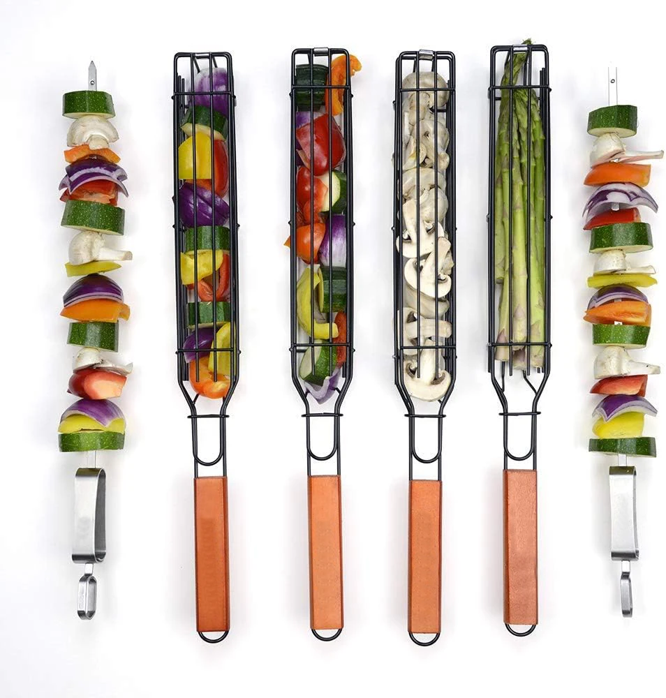Grill Basket Shashlik Skewers Non-Stick Grilling Basket BBQ Tool Set Accessories Utensils Grill Vegetable For Outdoor Cooking