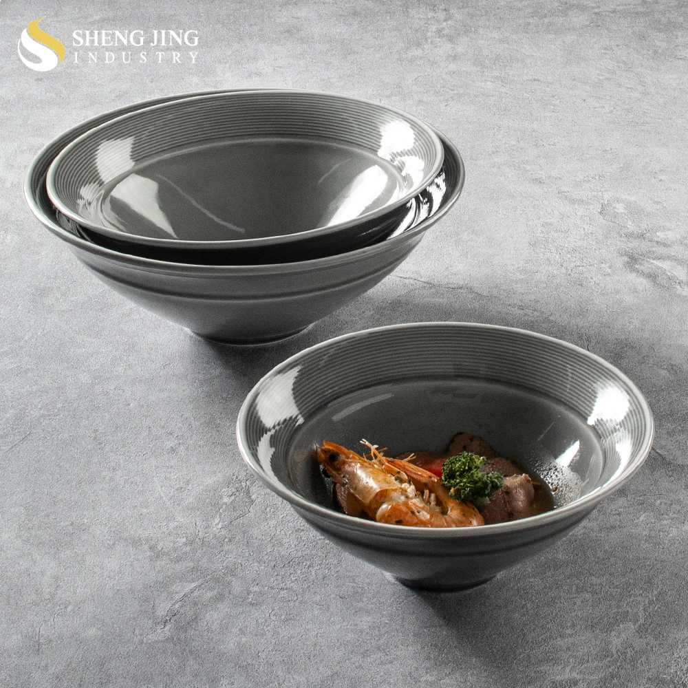 Wholesaler Stock Sustainable Kiln Gray Glaze Ceramic Tableware Hotel Catering Porzellan Platos Dinnerware Sets Restaurant Use