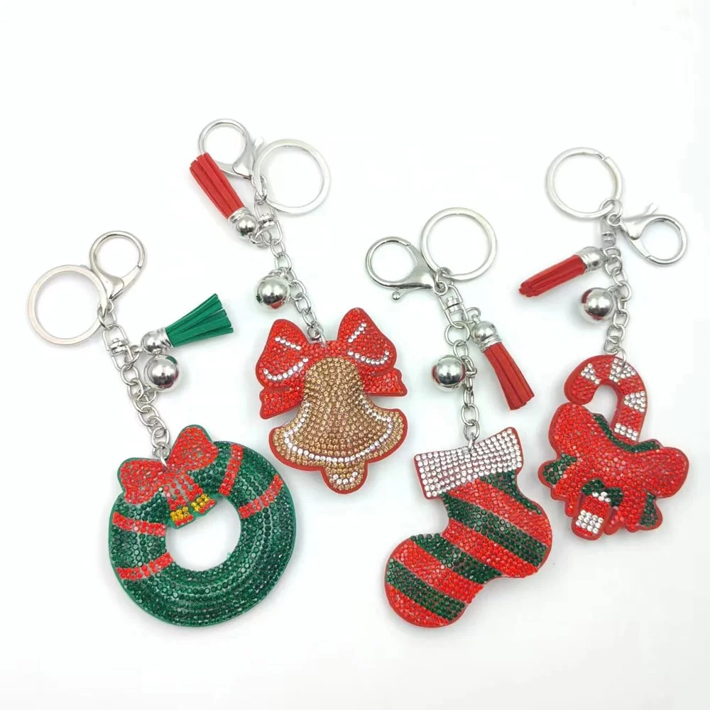 Wholesale Rhinestone Keychain Accessories Christmas Themed Bling Sparkly Keychains