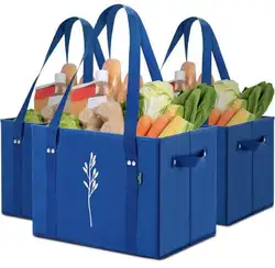 Premium Quality Heavy Duty Foldable Grocery Bag with Extra Long Handles Large Reusable Grocery Shopping Box Bags