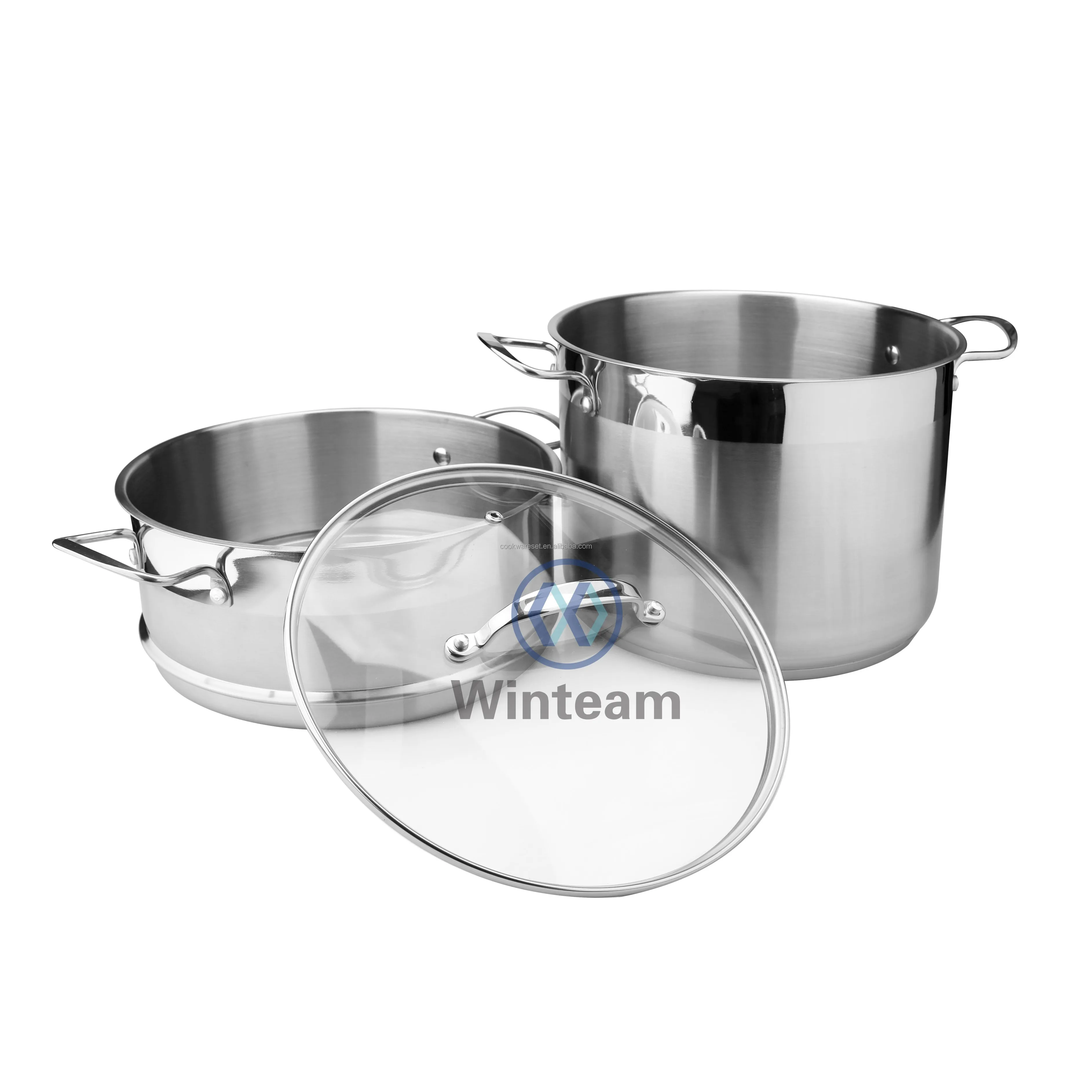 Premium stainless steel couscous steamer pot cookware with glass lid food cooking steel food warmer pot