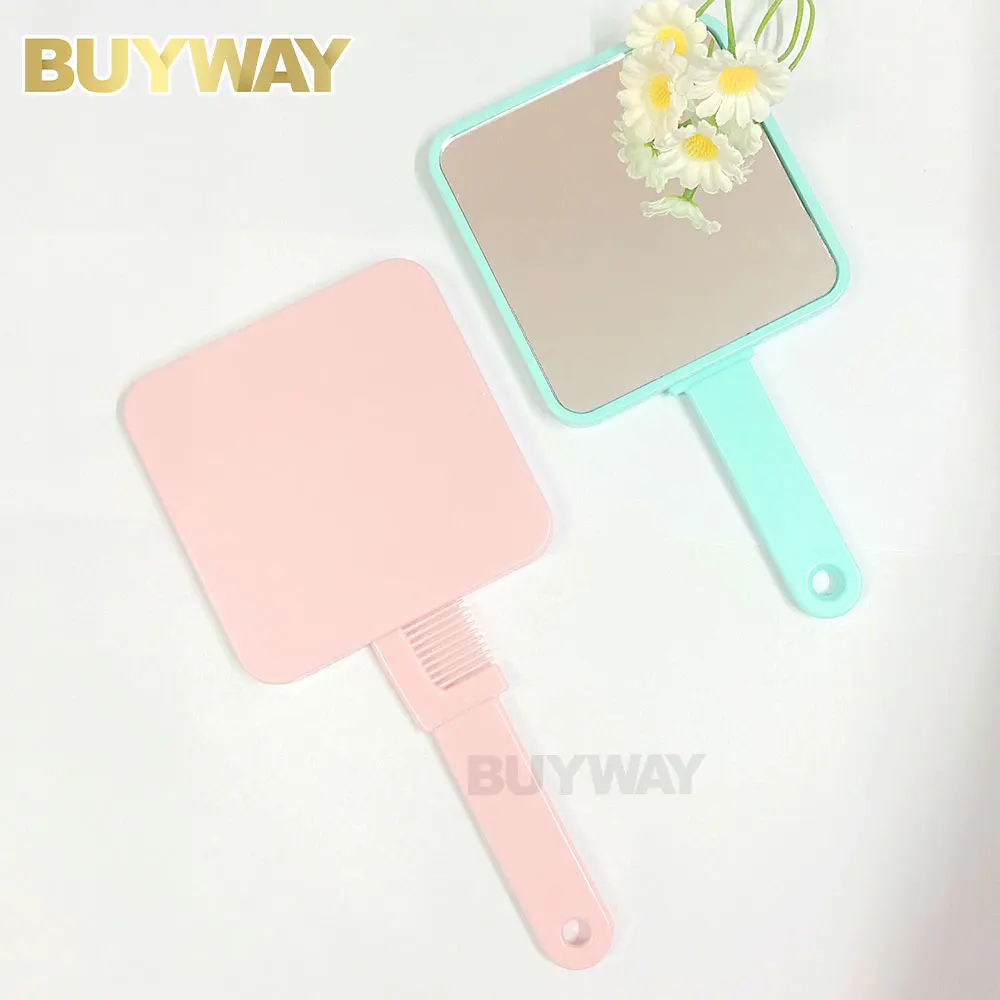 Wholesale OEM Cosmetics Private Label Single Side Plastic Small Vintage Custom Logo Square Handheld Makeup Hand Held Mirror