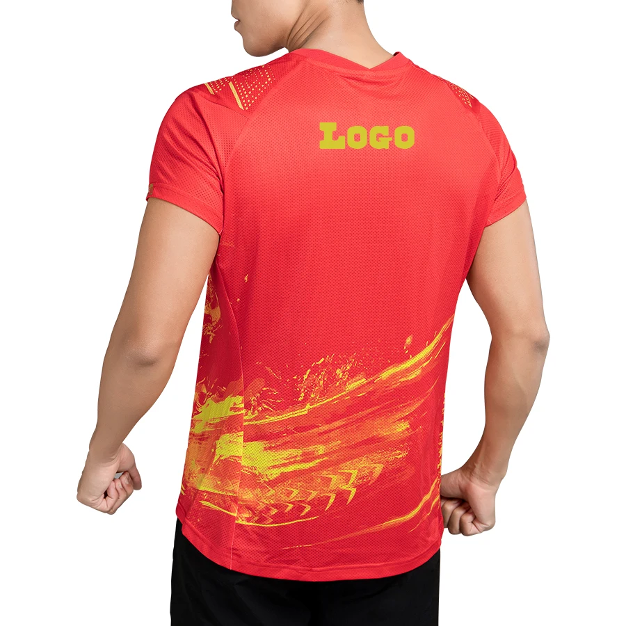 Lidong custom dtg printing Chinese Dragon style sports t shirts Ping-Pong ball team wear mesh fabric moisture wicking t-shirt