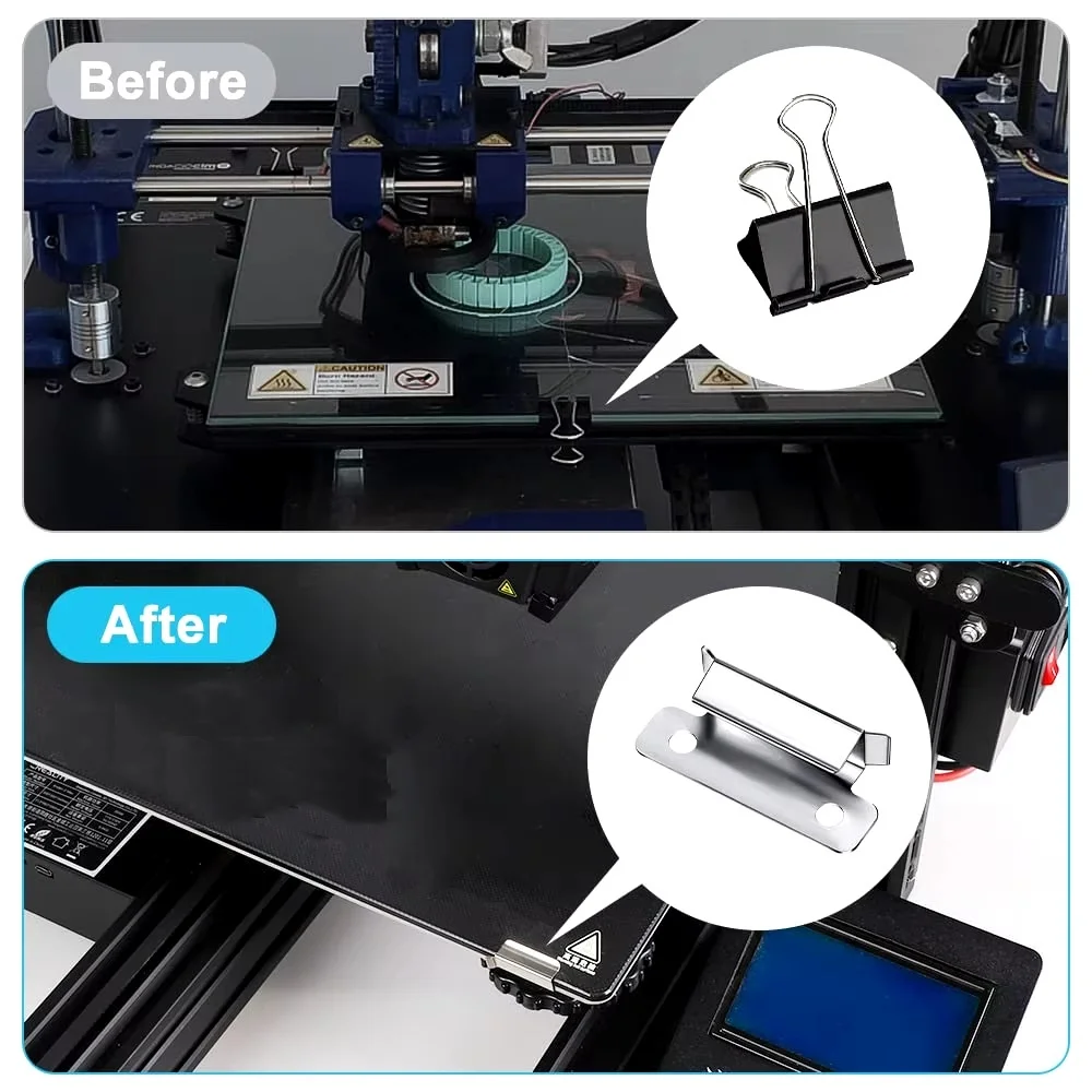 Ender 3 Glass Bed Clips 8Pcs 3D Printer 7mm Stainless Steel Silver Bed Clips 3D Bed Clamps for Ender CR-10 Series