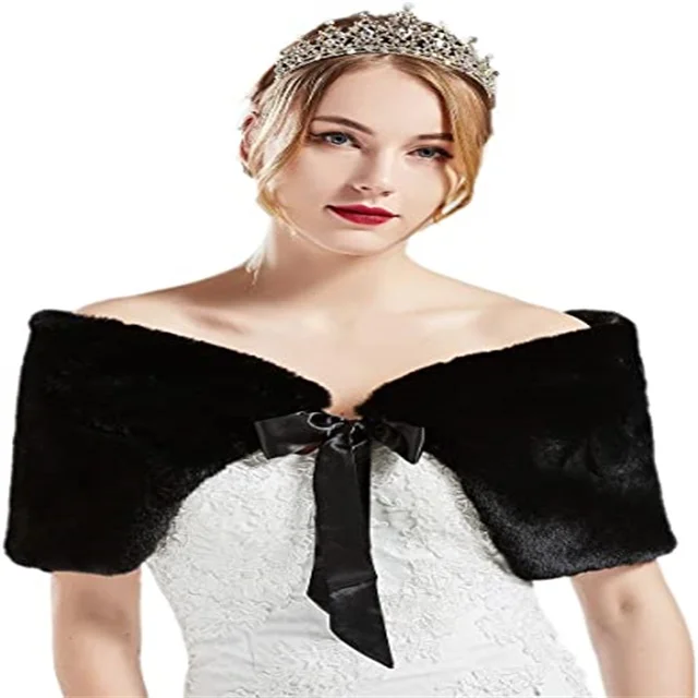 
Womens Faux Fur Collar Shawl Faux Fur Scarf Wrap Evening Cape for Winter Womens Coat 