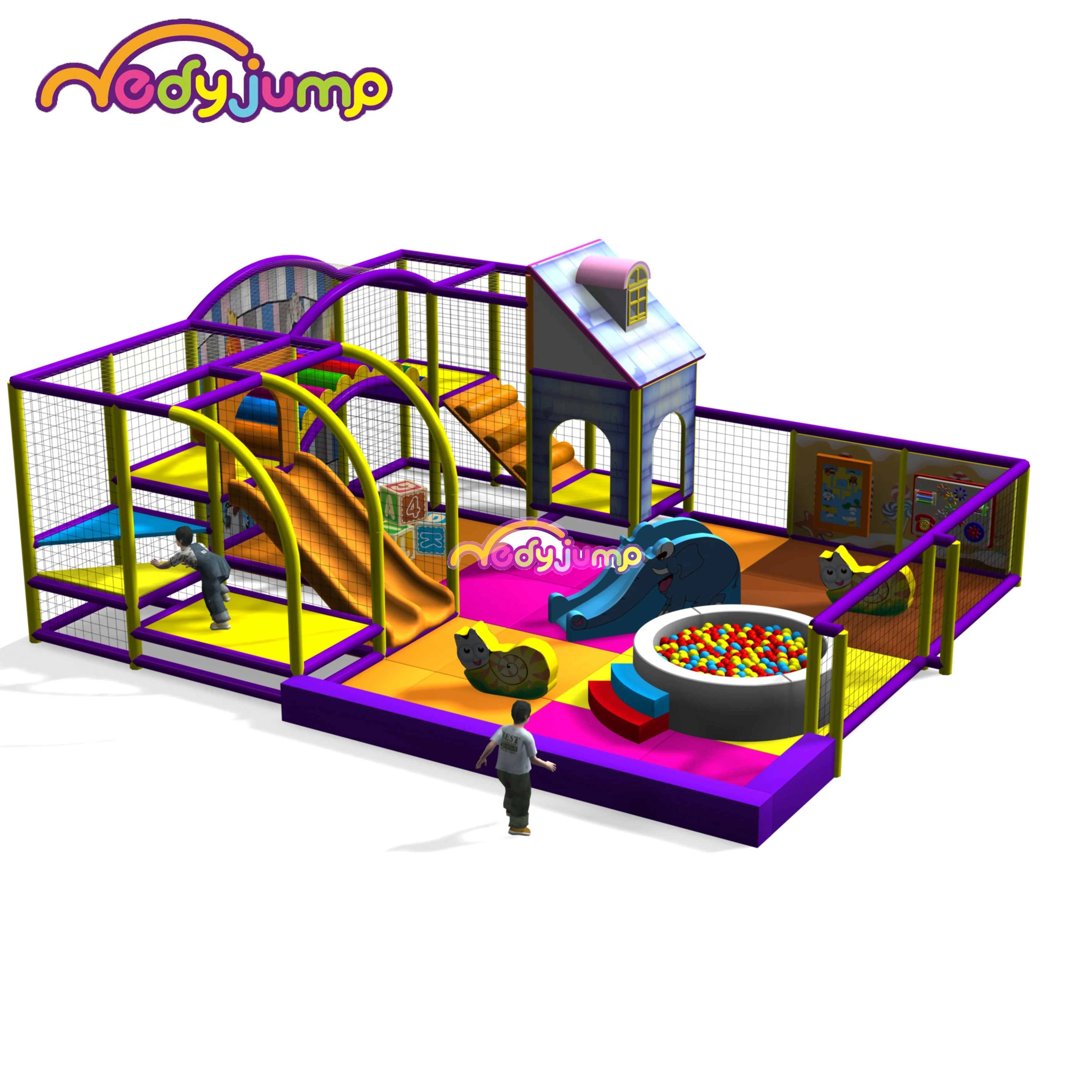 
Toddler Activity Play Kids Indoor Game Playground Trampoline Soft Play Plastic Slide Playground 