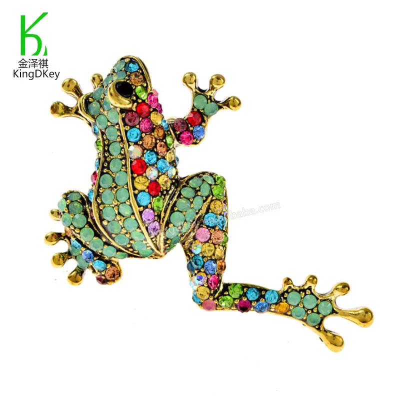 Hot Sale Fashion Animal Colorful Rhinestone Frog Brooch All-match Corsage Brooches