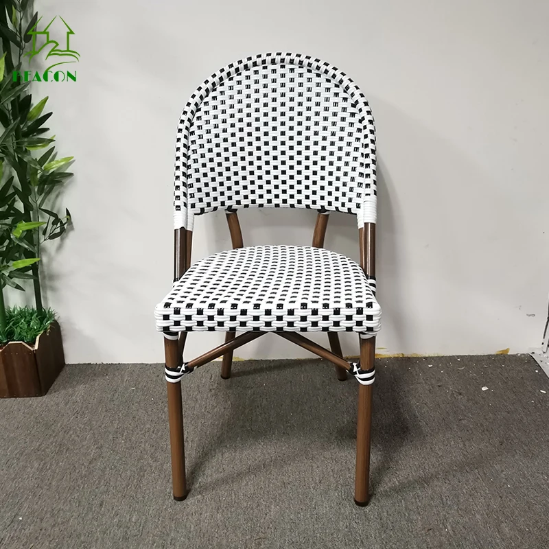 Commercial outdoor chair plastic rattan aluminum chair stackable structure outdoor ratan armless chair without arm