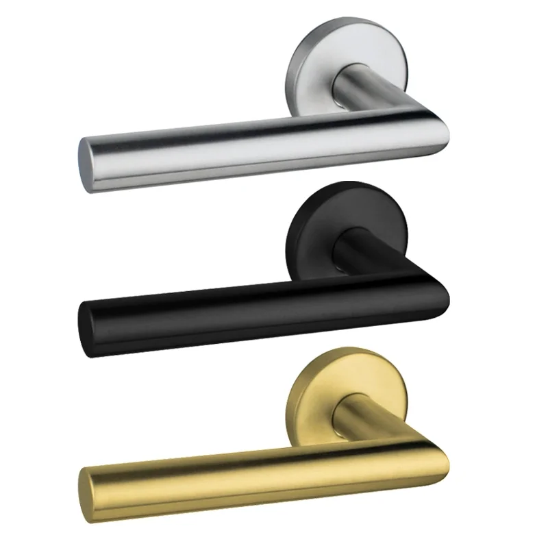 High Modern European Style Stainless Steel 304 Bedroom Door Lever Handle Satin Black Gold Interior Lock Wooden Door Building