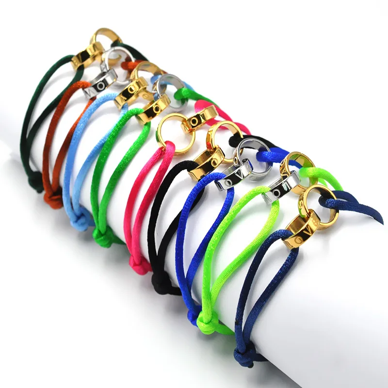 Wholesale High Quality Stainless Steel Two Circle Crossed Bracelet with Adjustable Rope for Women Men