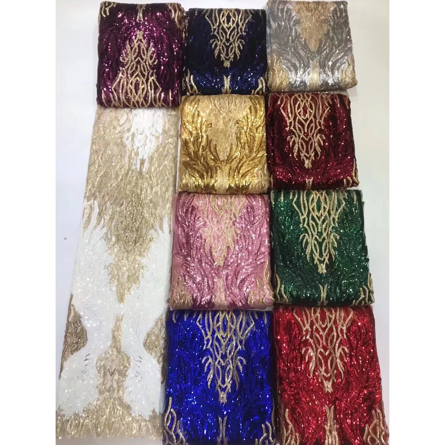 2022 New styles french big beaded sequined lace fabric african shining embroidery trim in wedding dress