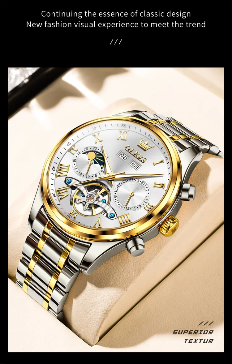 OLEVS 7005 classic dongguan men mechanical watch original Stainless steel band Waterproof automatic storage Casual watch design