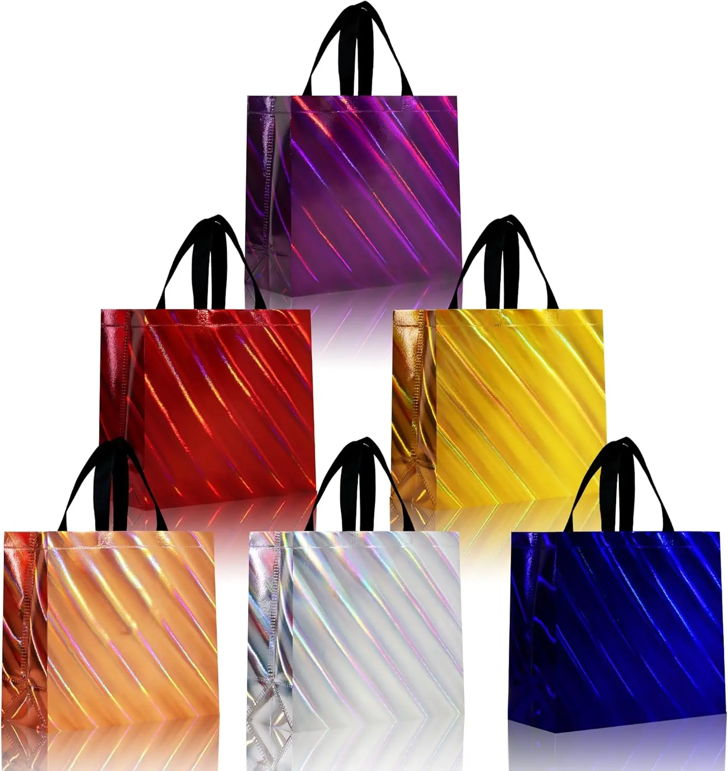 12.6x4.7x11 In 100gsm Unique Dazzling multi colors, Reusable Gift Bags Shiny Non-woven Holiday Goodie Bags with handles/