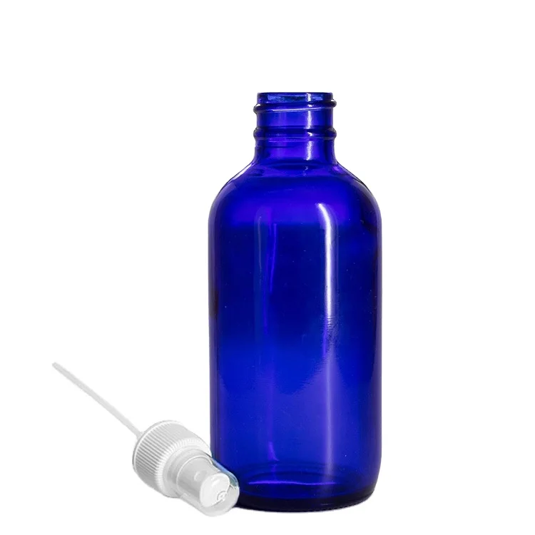 2oz  Empty cobalt blue glass boston round fine mist sprayer bottle
