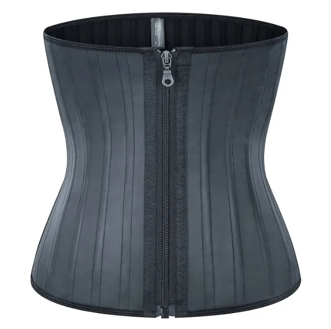 Waist Trainer Corset Belly Slim Belt Zipper Design Body Shaper Modeling Strap Waist Cincher 29 Steel Bones Latex Black Women