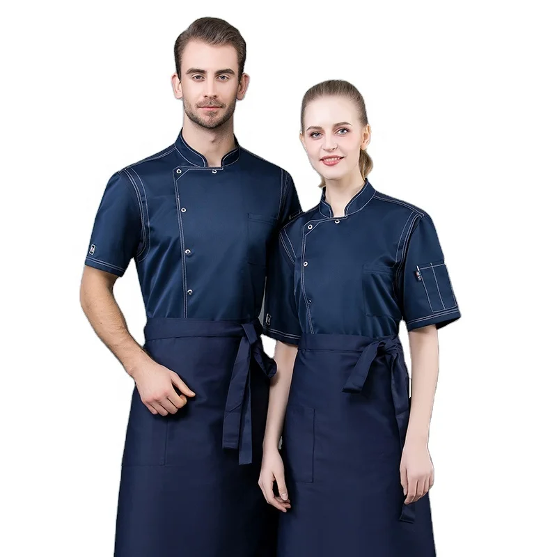OEM Wholesale Custom Summer Hotel Uniforms Black Short Sleeve Chef Jacket Quantity Cotton Unisex Item Style Time Lead Fabric BEI