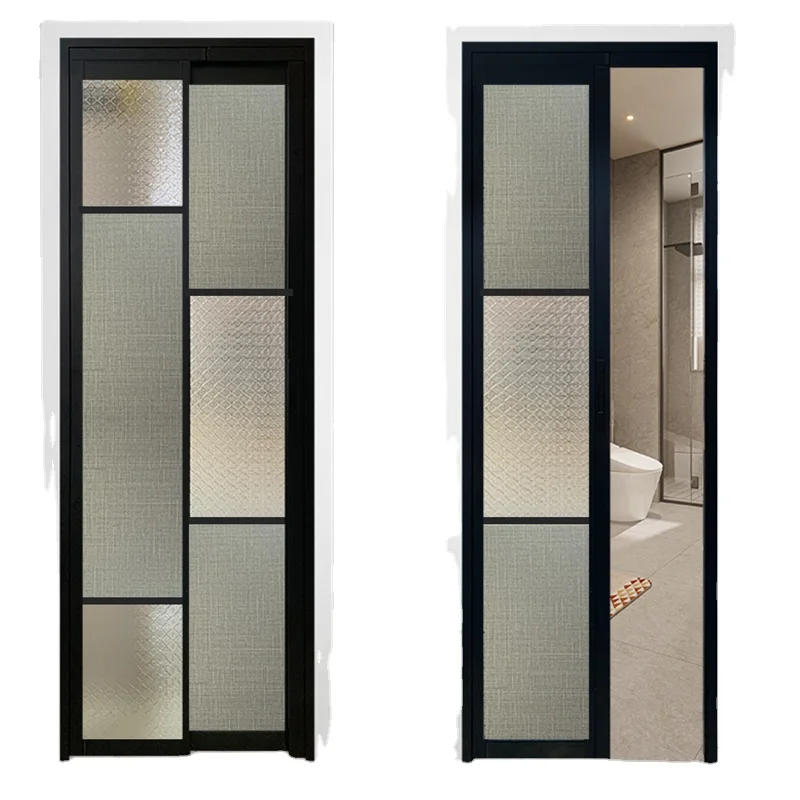 Cheap Narrow Bathroom Door with Glass Partition and Flat Open Design for Balcony or Toilet