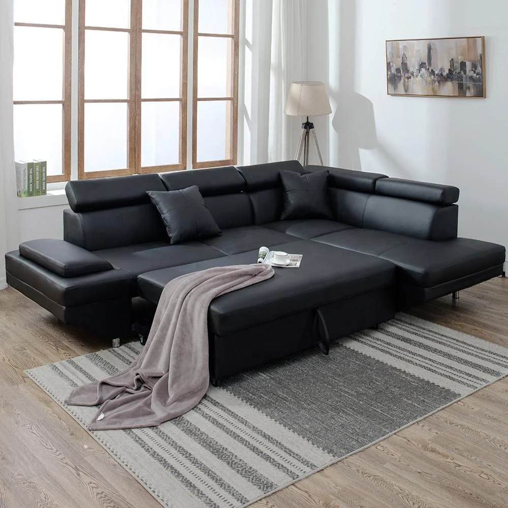 
Wholesale PU Leather Corner Sofa R Shape Amazon Living Room Sofa cum Bed 