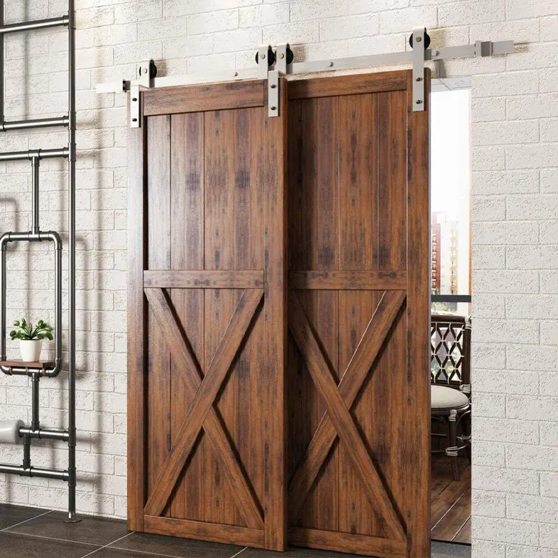 Antique style solid wood carbon steel double bin sliding doors Custom sized interior storage compartment sliding barn doors