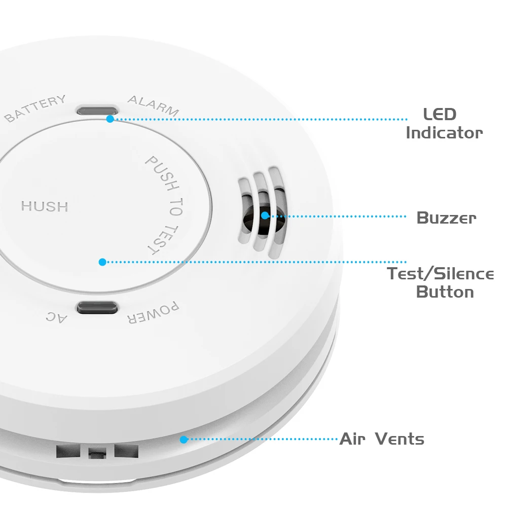 The New Listing Buzzer Fire Alarms System Smoke Detector With 9v Battery Power Home Dual Power Interconnection