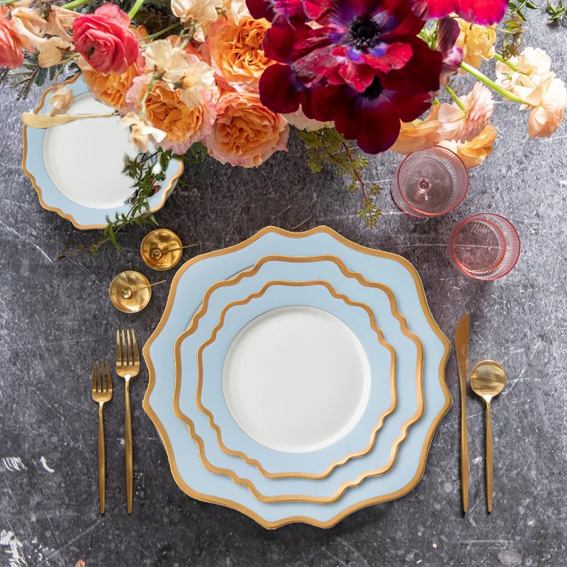 Новый продукт JK ceramics 2020 керамическая Свадебная посуда набор серебряных тарелок с зарядным устройством