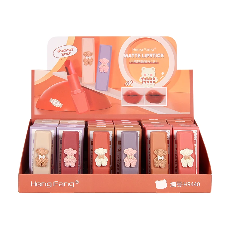Fashion Korean  Bear  Lipstick design cute girl lip gloss private label double lipstick for young girl