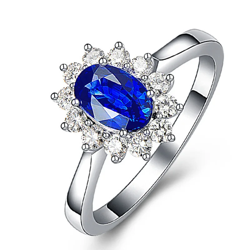factory price genuine gemstone jewelry wedding engagement ring Kate Princess big oval natural blue sapphire ring for girls women