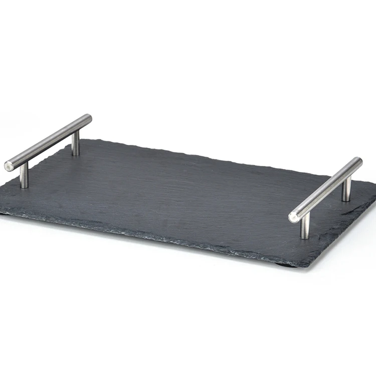 Посуда, Лидер продаж, оптовая продажа, сервировочный лоток из шифера с ручками из нержавеющей стали