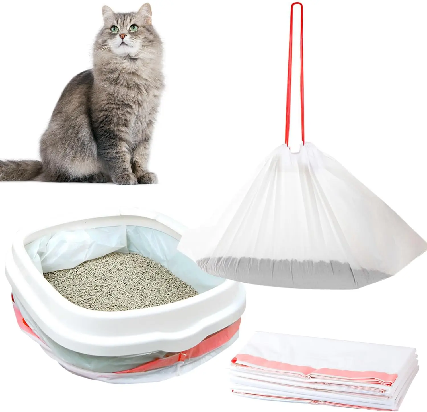 Jumbo Cat Litter Box Liners Drawstring Extra Thick&Durable Litter Box Liner Bag Disposable Waste Bags for Kitchen Trash Cans
