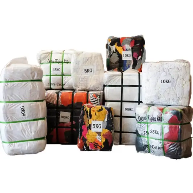 Garment Cutting Clips Rags Recycling Textile Waste Absorbent Rag Dark Color Mixed Printed Cotton T Shirt Wiping Rags