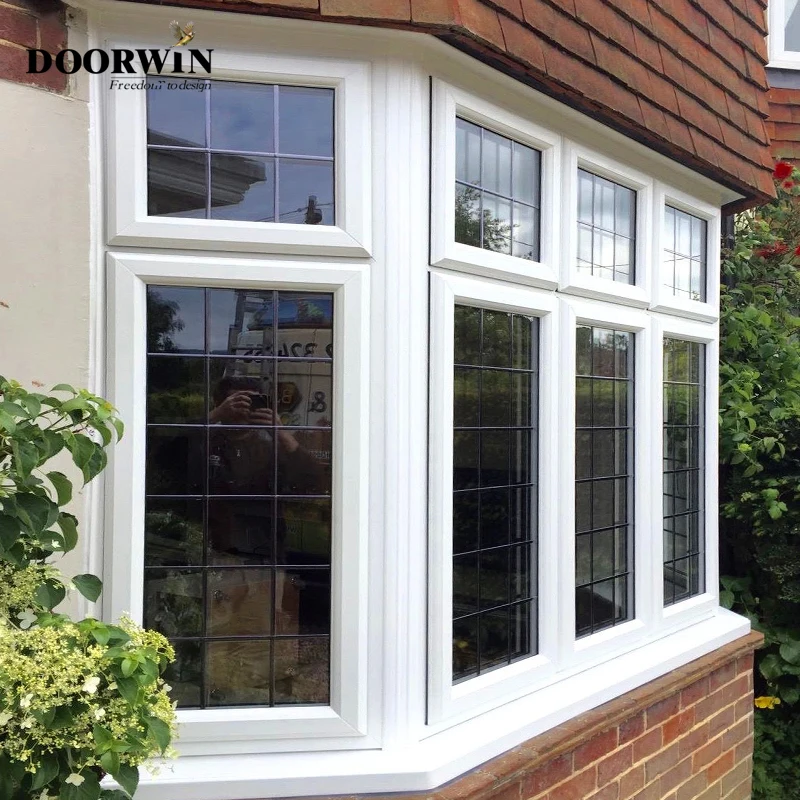 Doorwin Hurricane proof impact resistance house window design double glazed tempered glass wood bay window with grill design