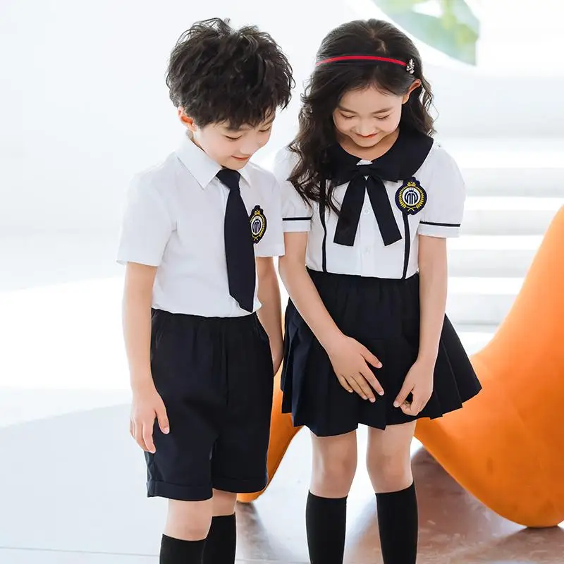 chinese style custom logo primary school uniform designs dress with polo shirt school uniform