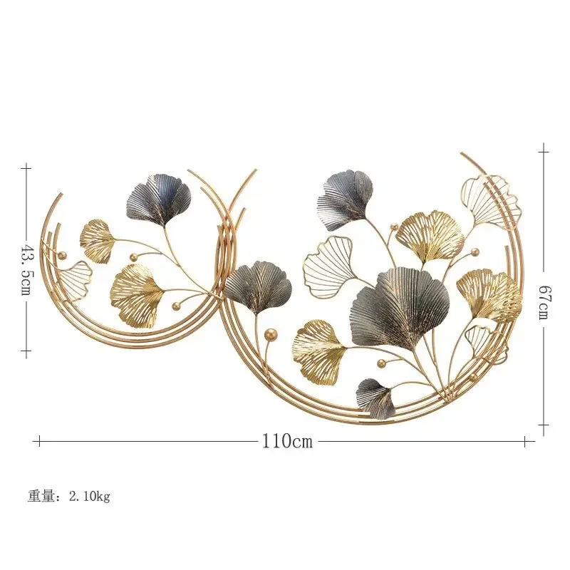 Wholesale Nordic modern light luxury metal Ginkgo leaf 3D large metal wall art decoration