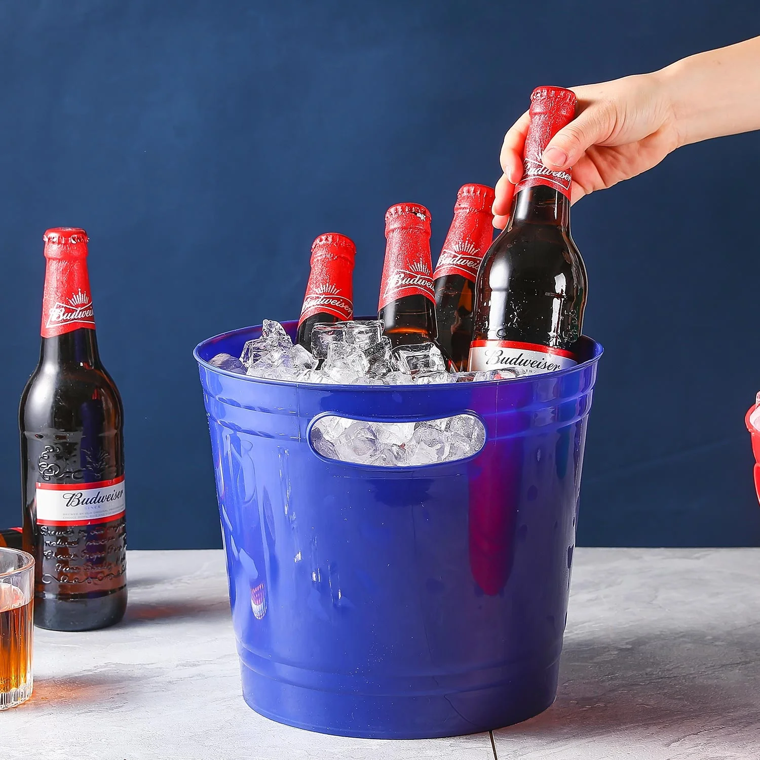 Printed Logo Wine Cooler Beer Bucket With Handle Wine Chiller Champagne Plastic Ice Buckets For Parties