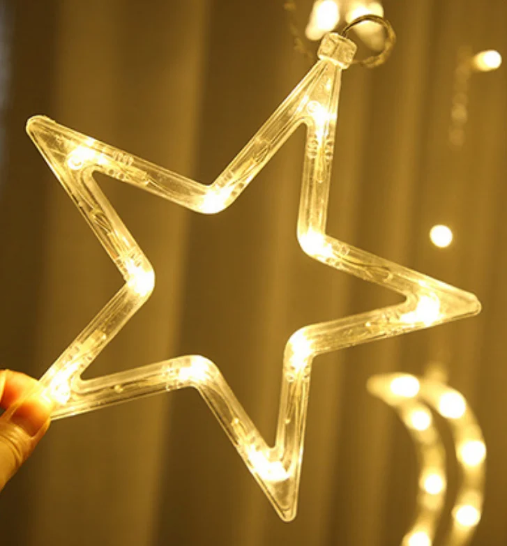 Customized Eid Mubarak Ramadan Decorations Lights Moon And Star Shape Led Curtain Light Holiday Lights