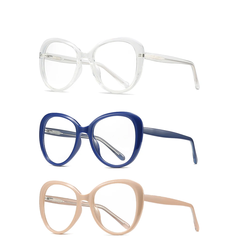TR90 frame CP temples Ladies Large Frame Fashion Round Anti-Blue Light Eyeglasses