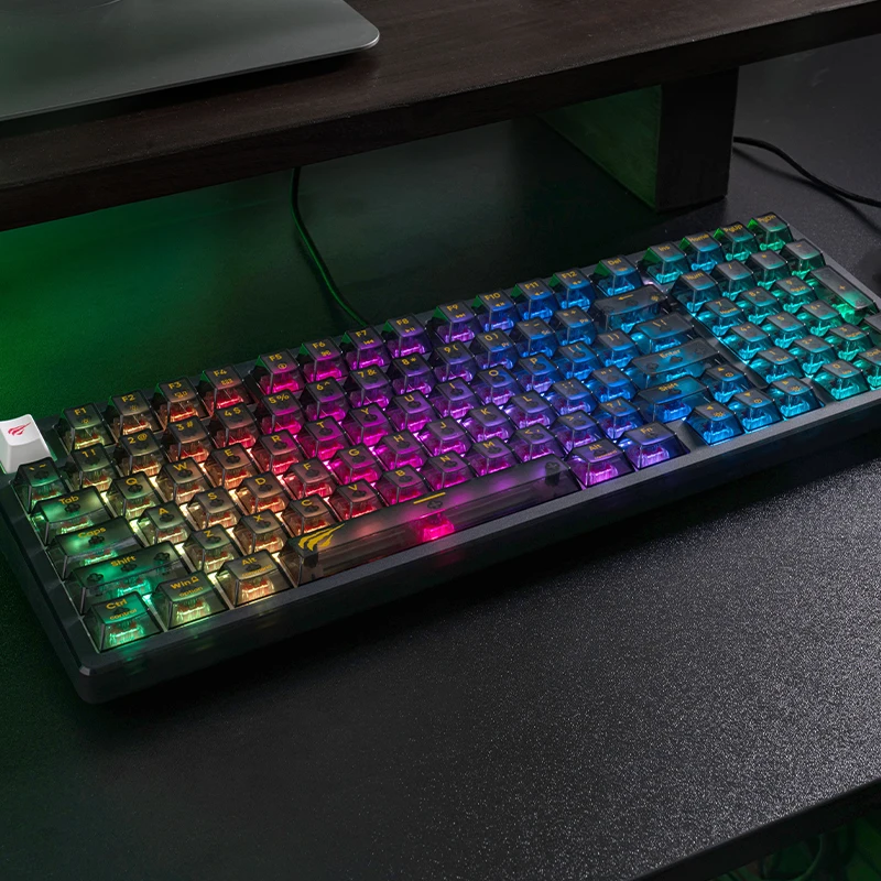 Havit KB875L 98 Keys Hot Swap RGB Lights Fully Transparent Backlit Mechanical Gaming Keyboard with Gasket Structure