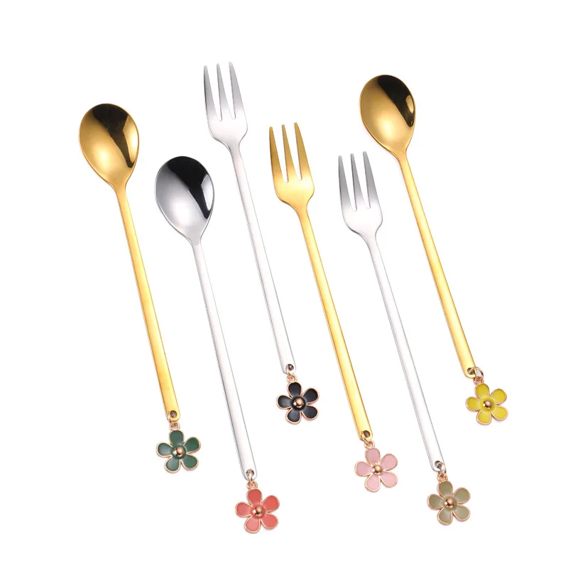 Customized logo cheap promotion gift cutlery flatware drinking coffee tea spoon kitchen gold spoon and fork