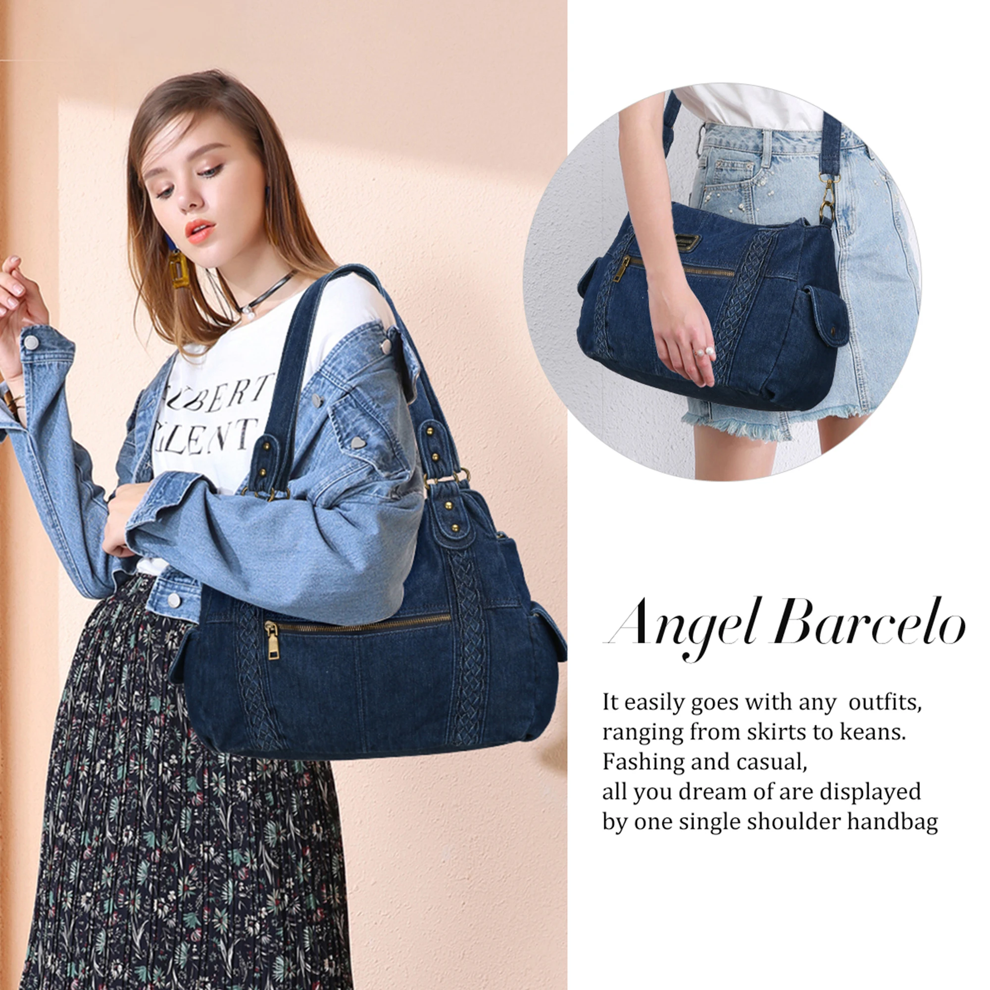 Angel kiss custom brands female big shoulder bag blue canvas tote bags jeans luxury handbags for women 2022