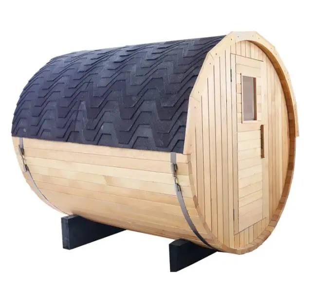Custom Size Traditional 6KW Harvia Stove Red Cedar Outdoor Barrel Sauna Room with Tempered Glass Door