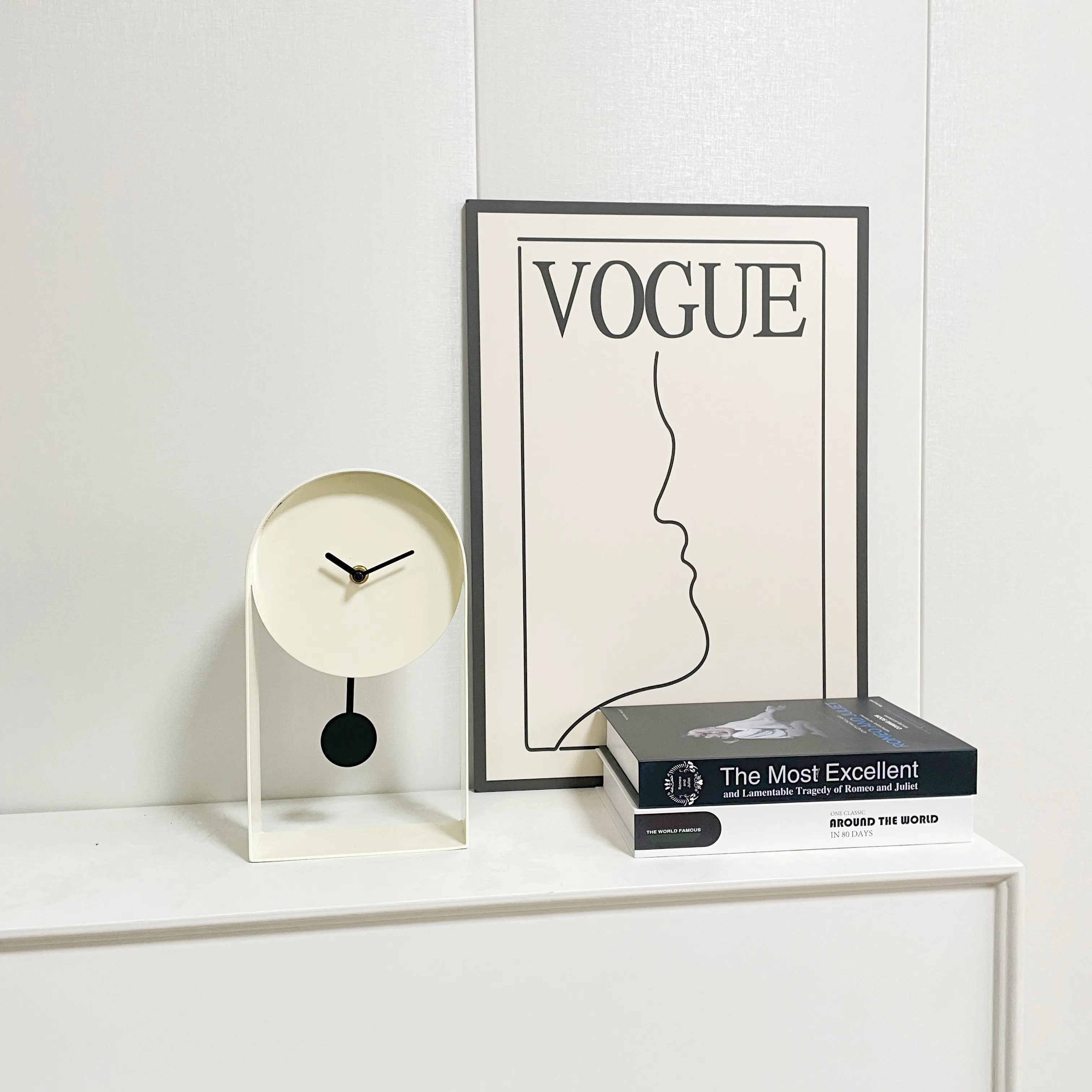 Arched Beige color Metal Pendulum Clock Non-ticking desk clock,table decor for Home Office 10.8'H Fancy Hot selling for gifts