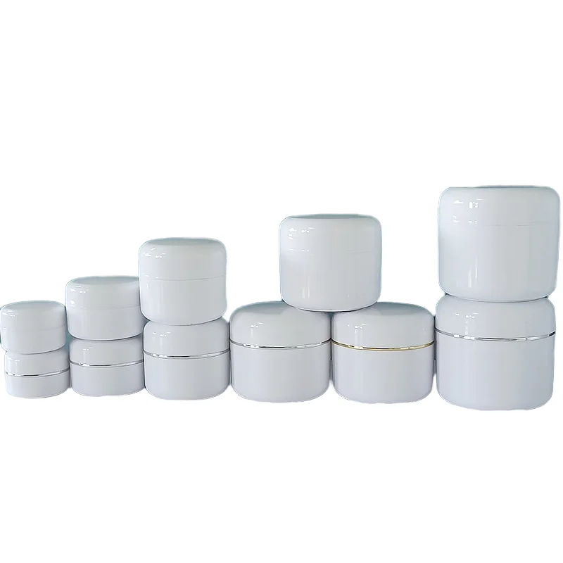 Empty Cosmetic Jars Silver Edge Lid 30g 50g 100g 250g 8oz White PP Plastic Hot Stamping Body Butter Face Cream Screw Cap Sealing