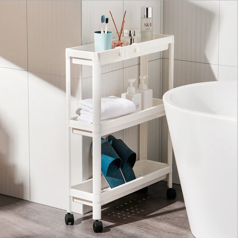  Bedroom shelf bathroom toilet layered plastic trolley dormitory bedside floor- standing gap with