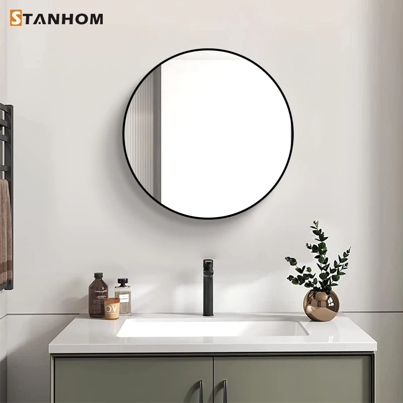 STANHOM round black custom aluminum wall luxury frame mirror