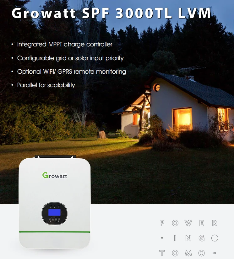  Инвертор для солнечной батареи Growatt 3000w 120v 24v Off Grid с параллельной функцией 80A MPPT SPF 3000TL LVM-48P стандарта